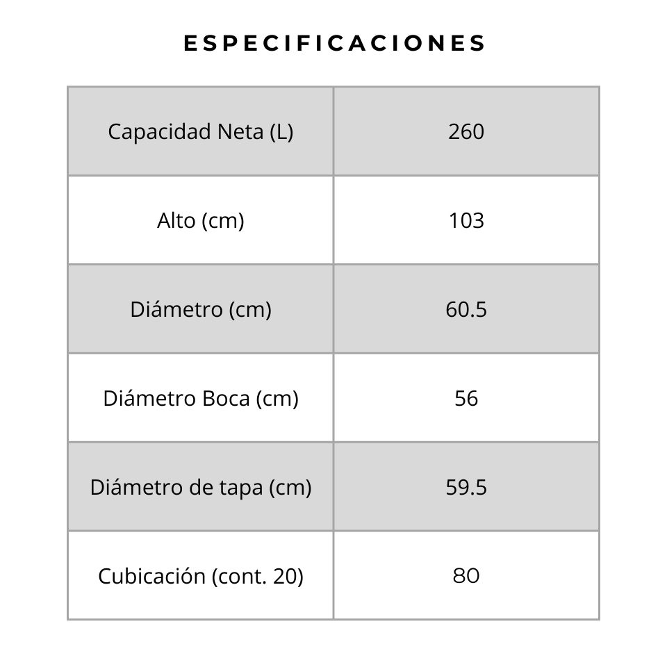 Cilindros tapa abierta 260 09
